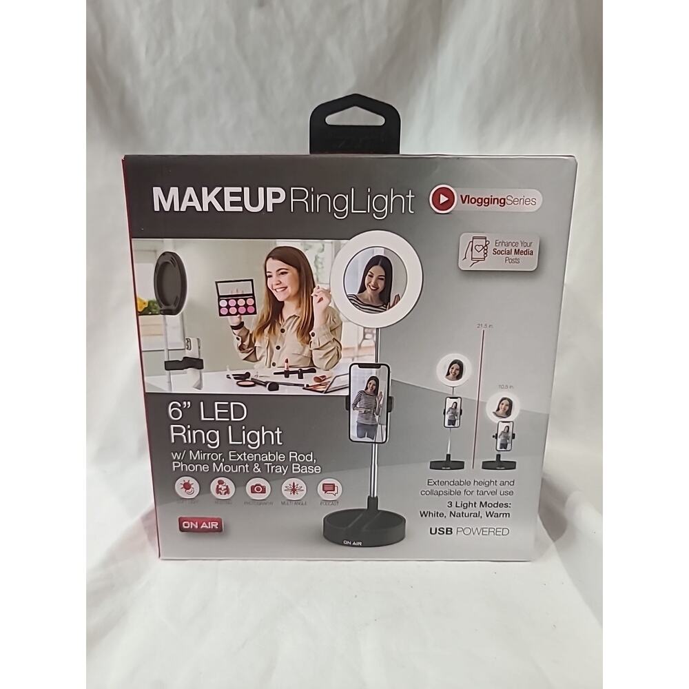 Tzumi Makeup Ring Light 6 inch LED Light with Mirror and Phone Mount